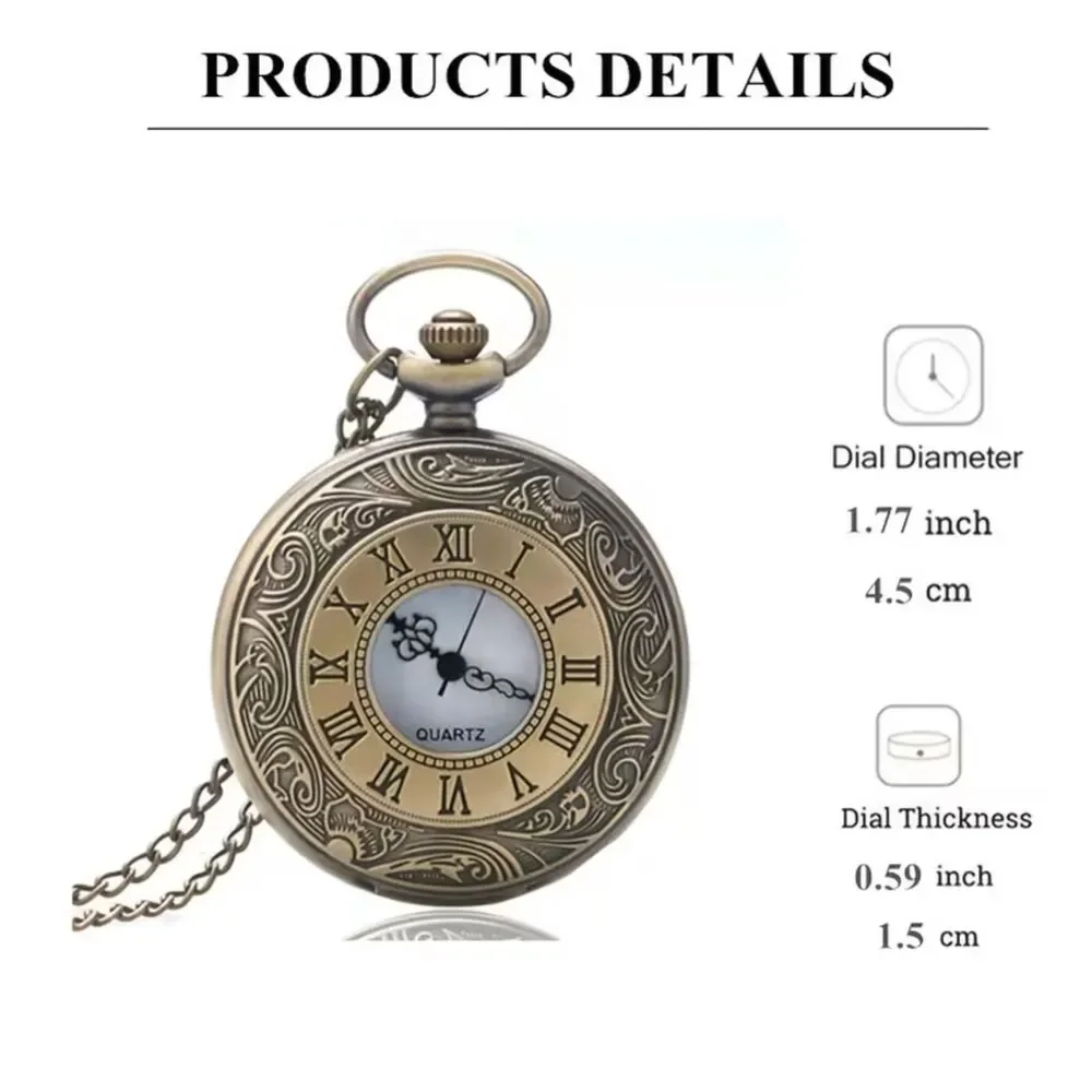 Vtg Style Gold Quartz Pocket Watch Necklace Open Face Roman Numerl Retro Pendant